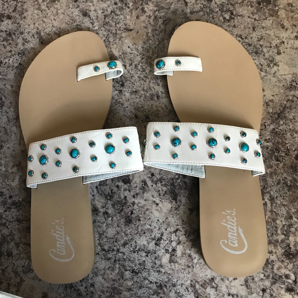 White and Blue Gem Flip Flops